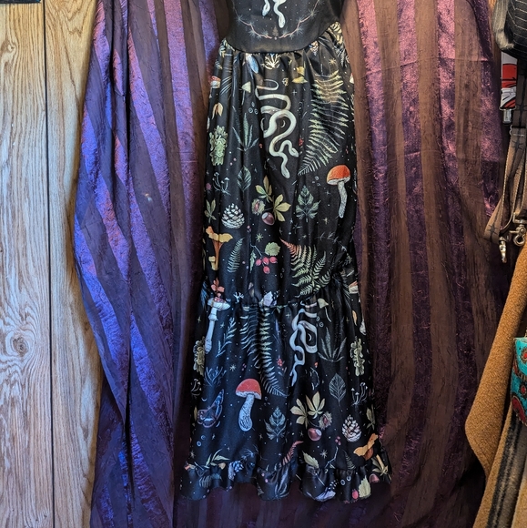CORAMOON Snake Botanical Mushroom Witchy Fairycore Cottagecore Maxi Dress M/L - Picture 2 of 9